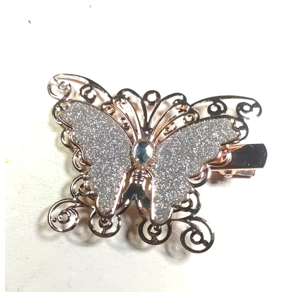 Butterfly Hair Clip Rose Gold Color Silver Sparkle Rhinestone